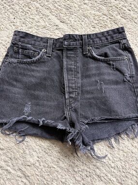 Reformation Washed Black Frayed Denim Shorts 25